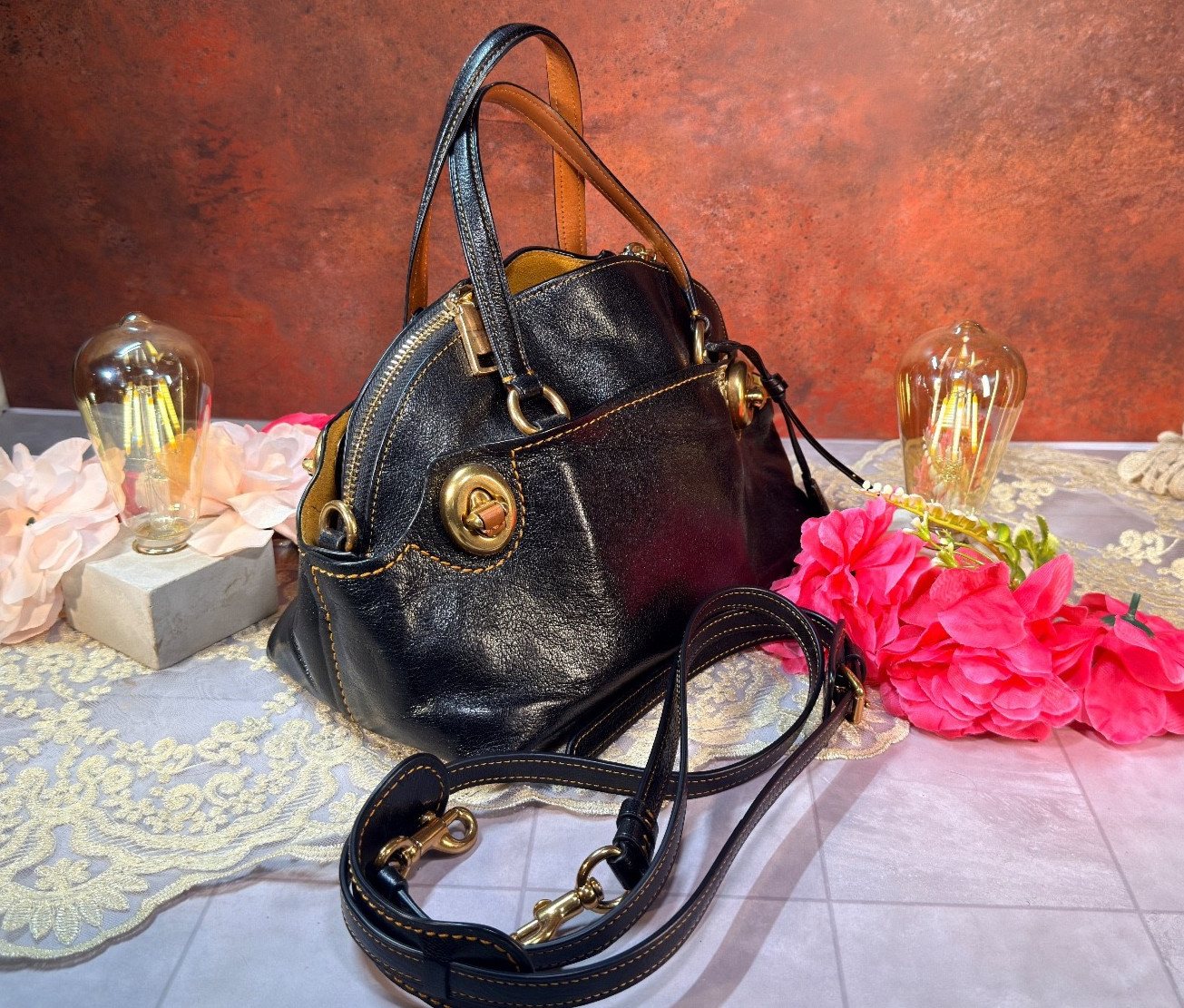 Coach 1941 Outlaw 36 Satchel 38190 Black Leather Brass Shoulder Crossbody Rare