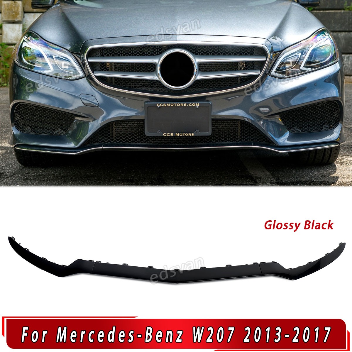 3pcs Glossy Black Front Lower Lip Trims Molding For Benz E-Class W207 2013-2017