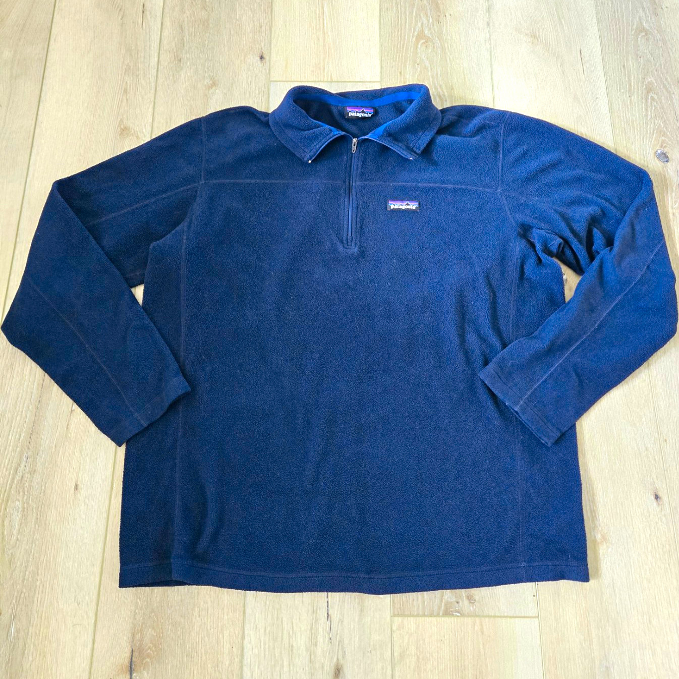 Patagonia Men\'s Micro D Blue Fleece 1/4 Zip Collared Logo Pullover Sweatshirt L
