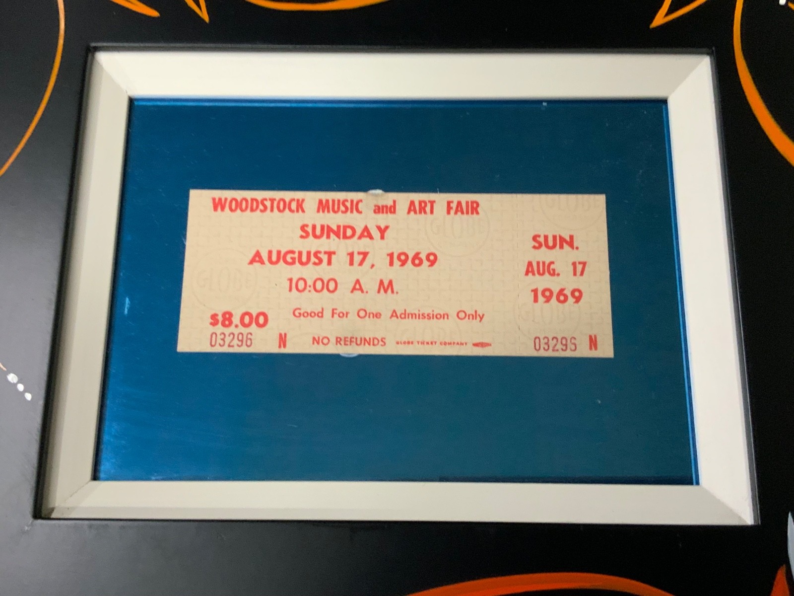 VINTAGE - Original - 1969 WOODSTOCK Music and Art Fair - TICKET STUB - Framed VINTAGE - Original - 1969 WOODSTOCK Music and Art Fair - TICKET STUB - Framed