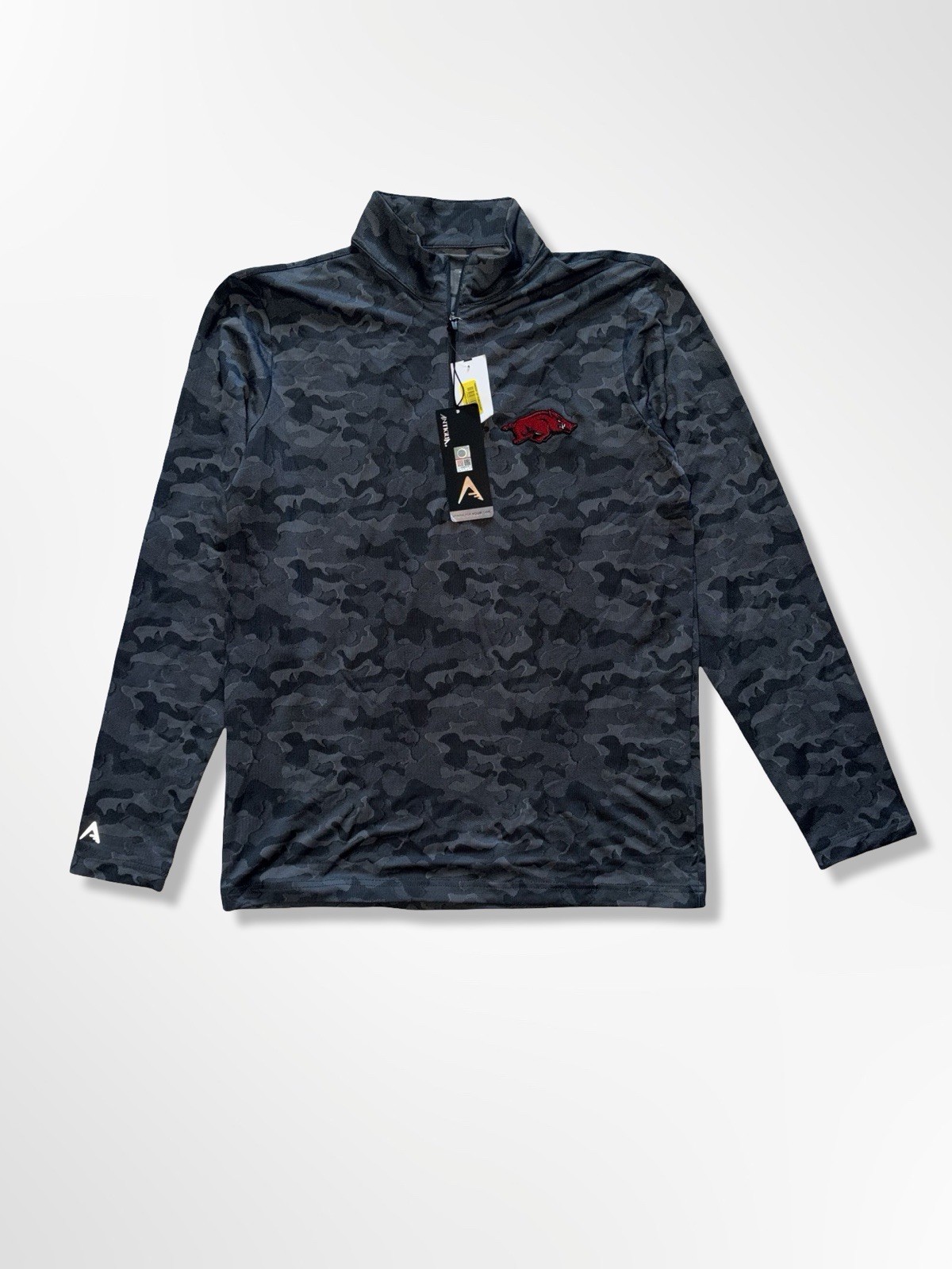 Antigua Arkansas Razorbacks 1/4 Zip Pullover Mens Medium Black Camo Sweatshirt 