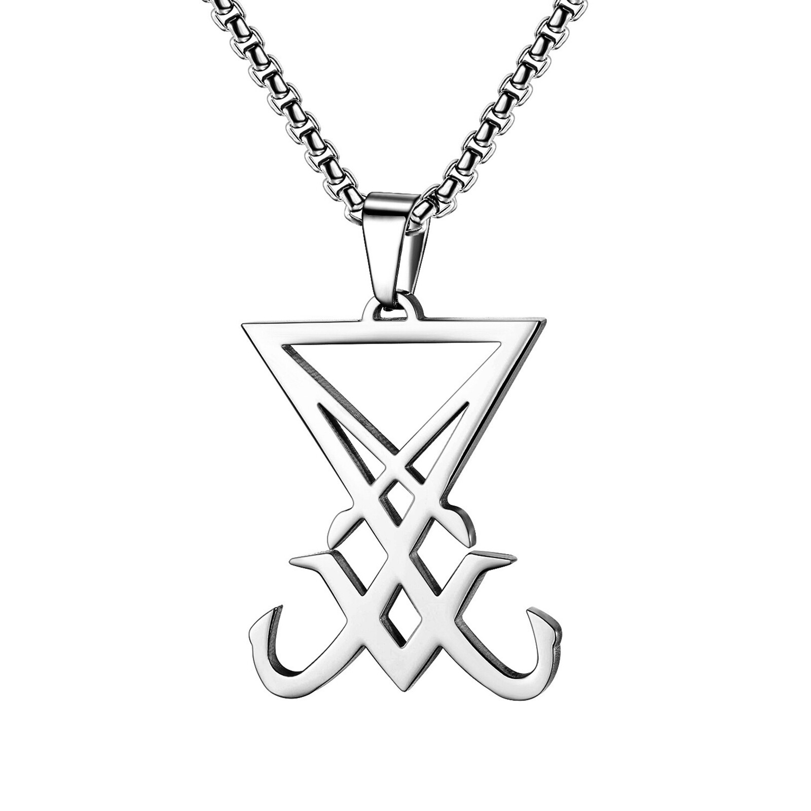 Sigil of Lucifer Pendant Necklace Mens Satanic Amulet Stainless Steel Chain 24\