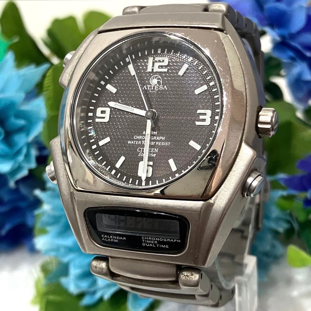 Citizen Attesa C690-Q01148 Eco-Drive Ana-Digi Gray Bracelet Watch Digital Fault