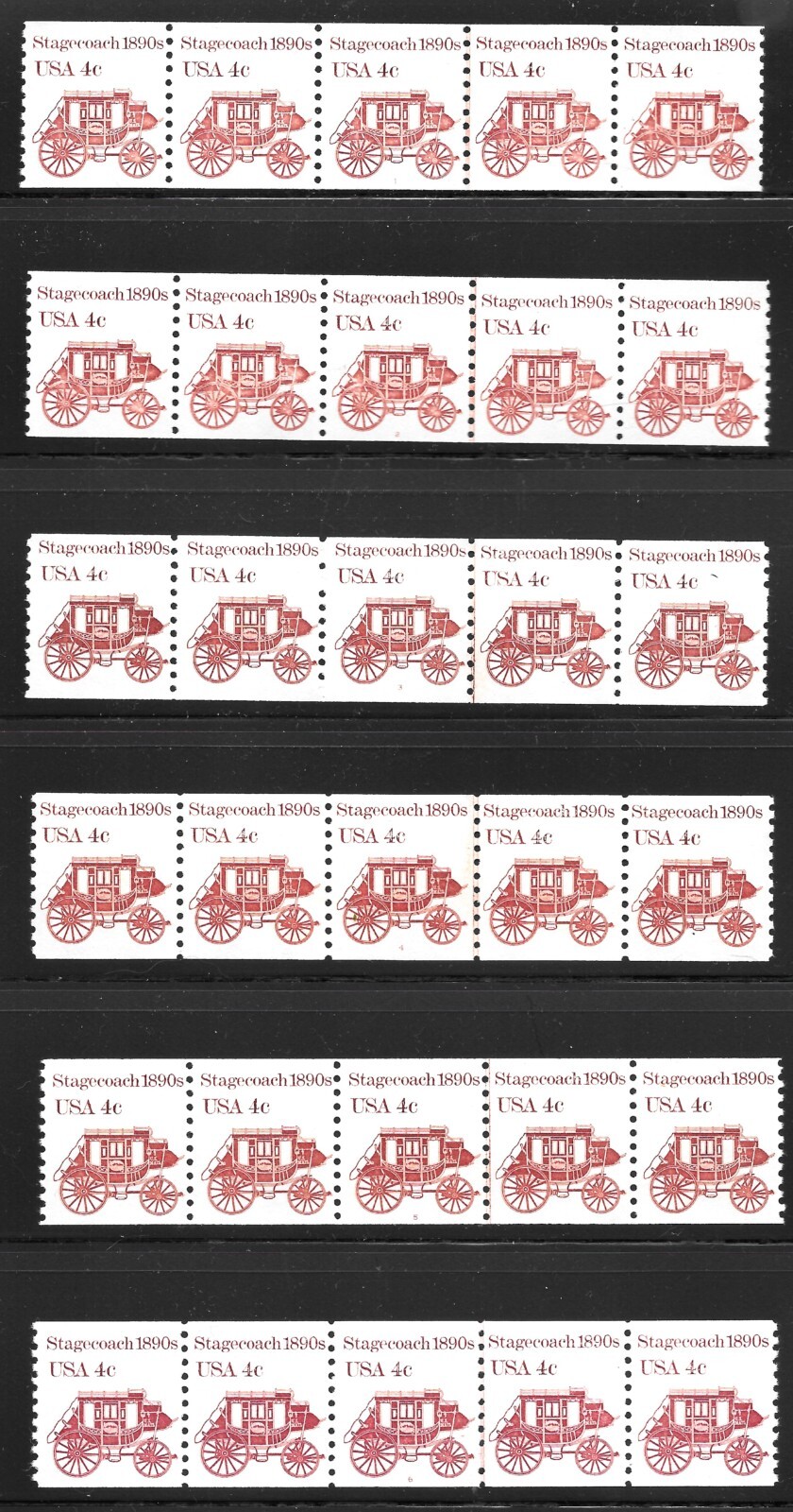 Scott # 1898A-1898Ab 4c Stagecoach PNC5s, Compl. SET of 10, QUALITY Cat- $19.10