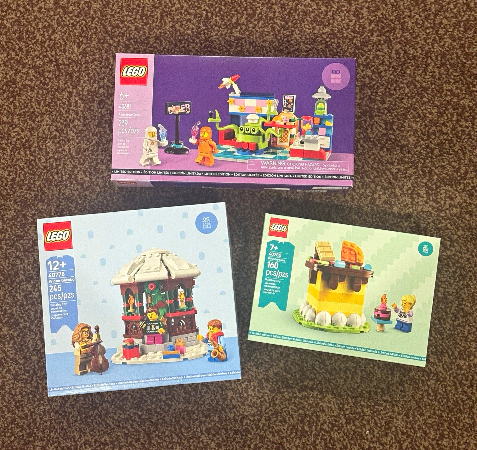 LEGO 40687 Alien Space Diner, 40778 Winter Gazebo, 40780 Birthday Cake lot of 3