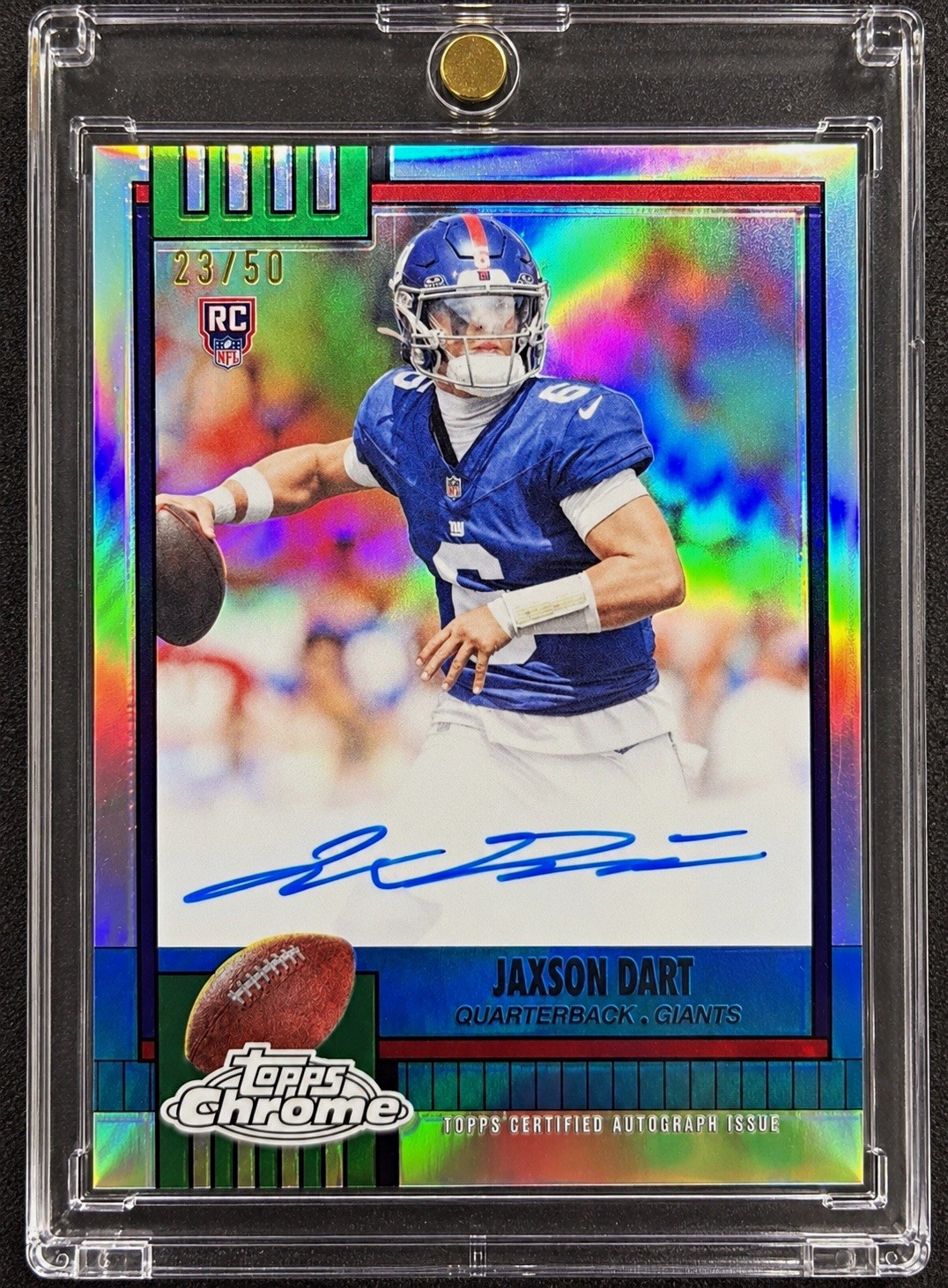 Topps Chrome 2025 Jaxson Dart RC Auto Topps FB #1990-JD /50 **READ DESCRIPTION Topps Chrome 2025 Jaxson Dart RC Auto Topps FB #1990-JD /50 **READ DESCRIPTION