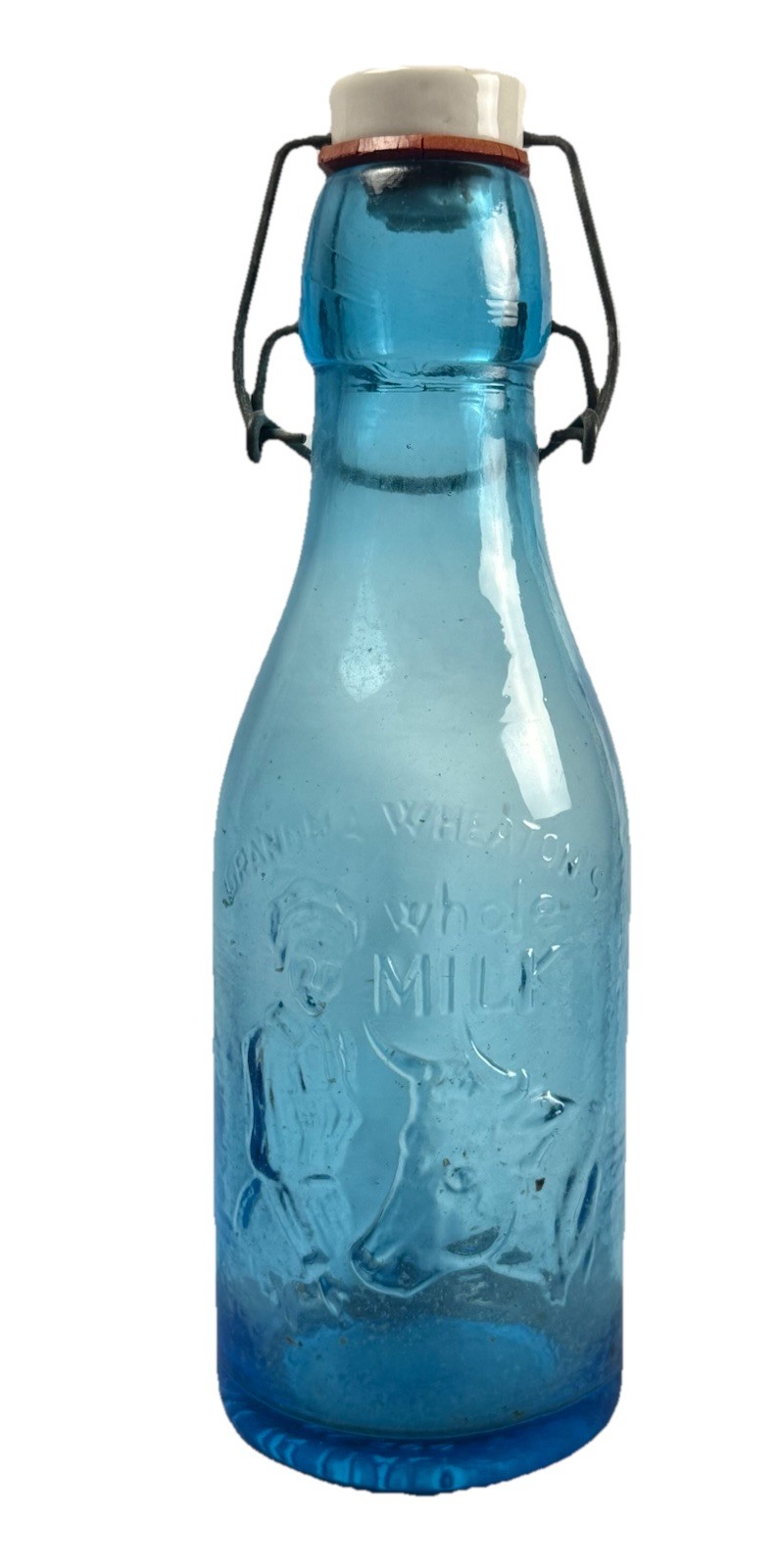 Vintage Wheaton Glass Grandma Wheaton’s Whole Milk Blue Bottle Italy Swing Top