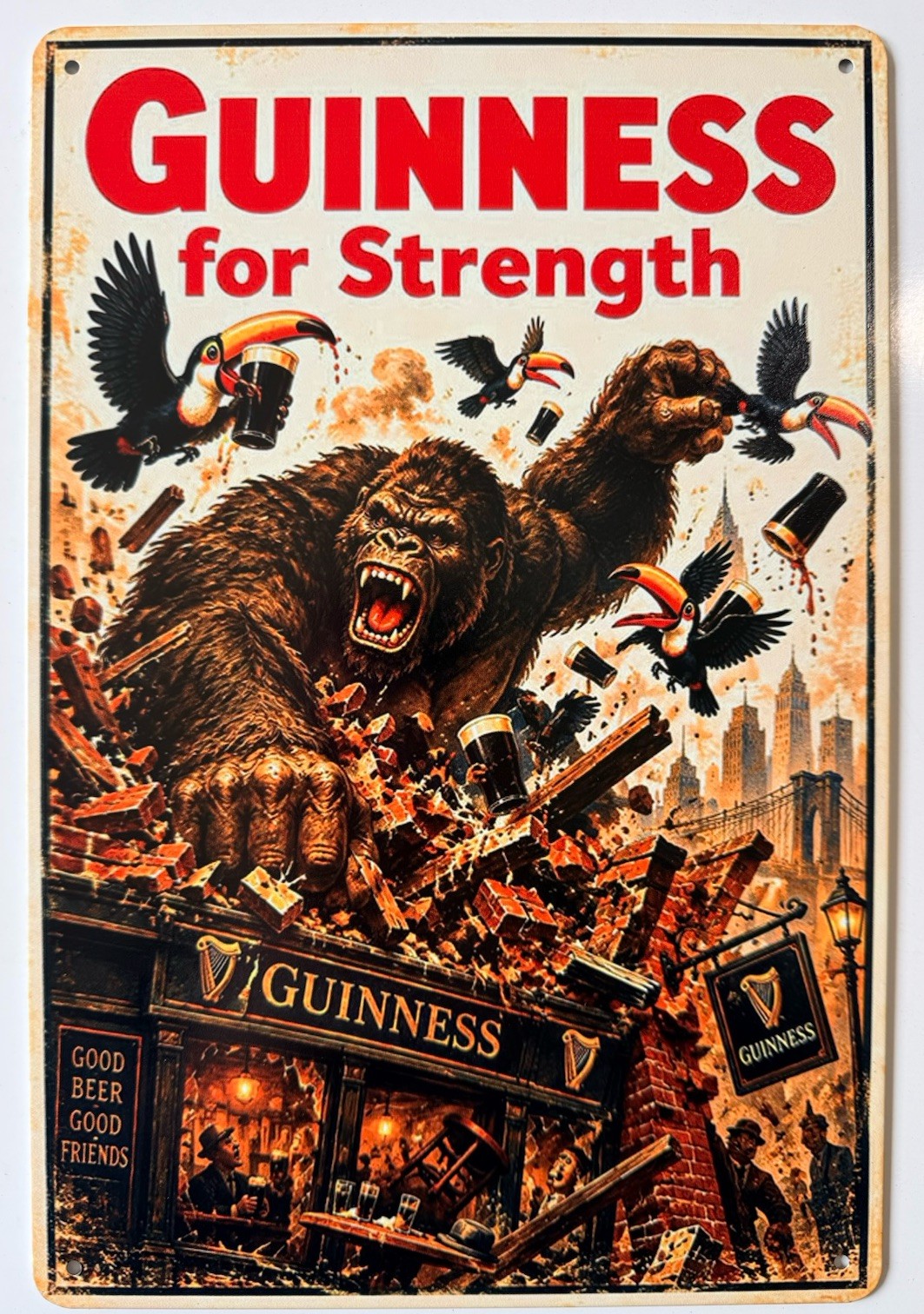 Guinness Beer Metal Sign - Guinness For Strength Retro Vintage King Kong