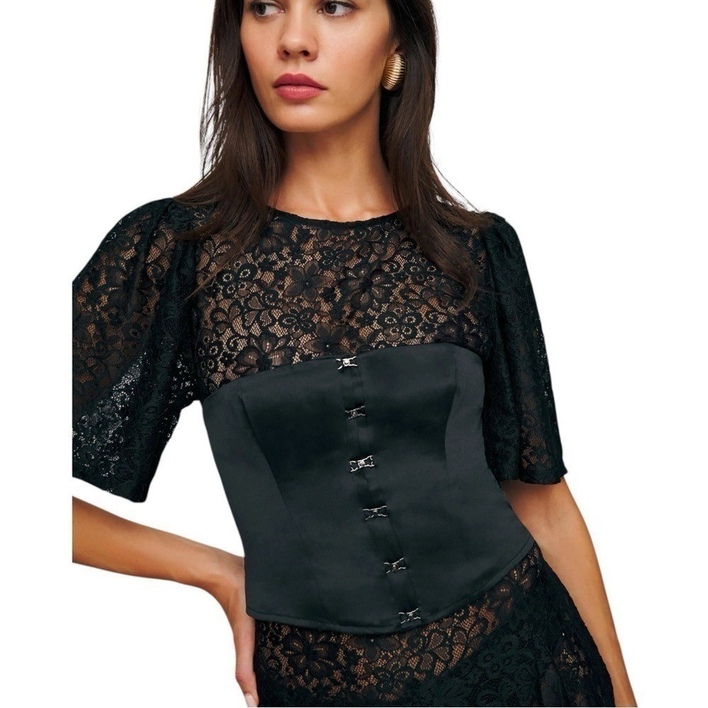 NWT Reformation Jaclyn Black Satin Strapless Corset Top NY City Balletcore 12