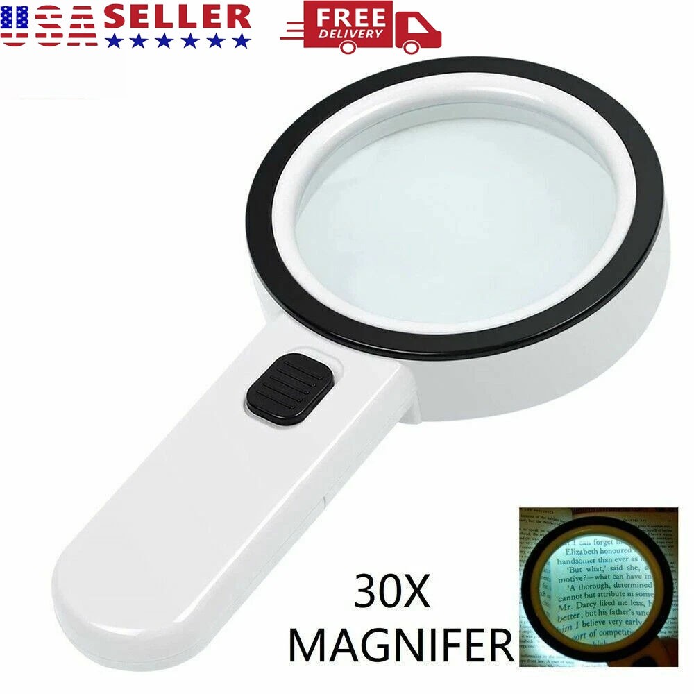 1pcs 30X Jumbo Handheld Magnifying Glass w/ 12 Bright LED Illuminated Magnifier