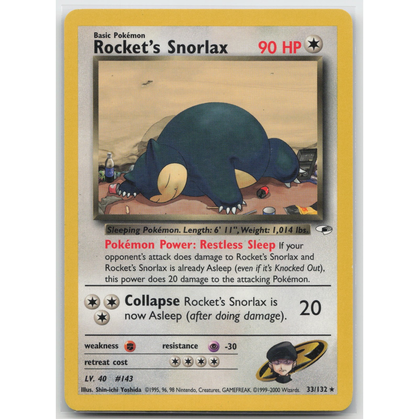 Rocket\'s Snorlax Unlimited Gym Heroes 33/132 Rare MP Pokemon B Rocket\'s Snorlax Unlimited Gym Heroes 33/132 Rare MP Pokemon B