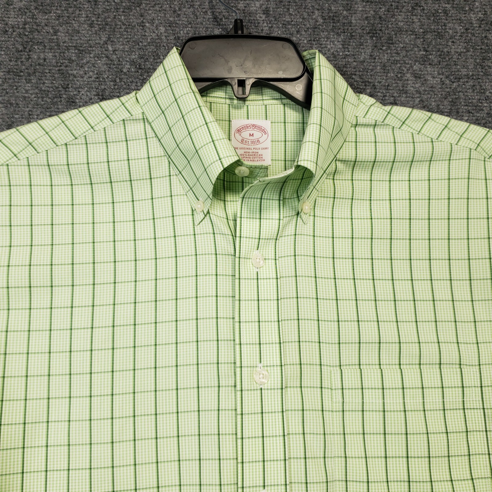 Brooks Brothers Button Down Shirt Mens Medium Green Plaid Supima Cotton Non Iron