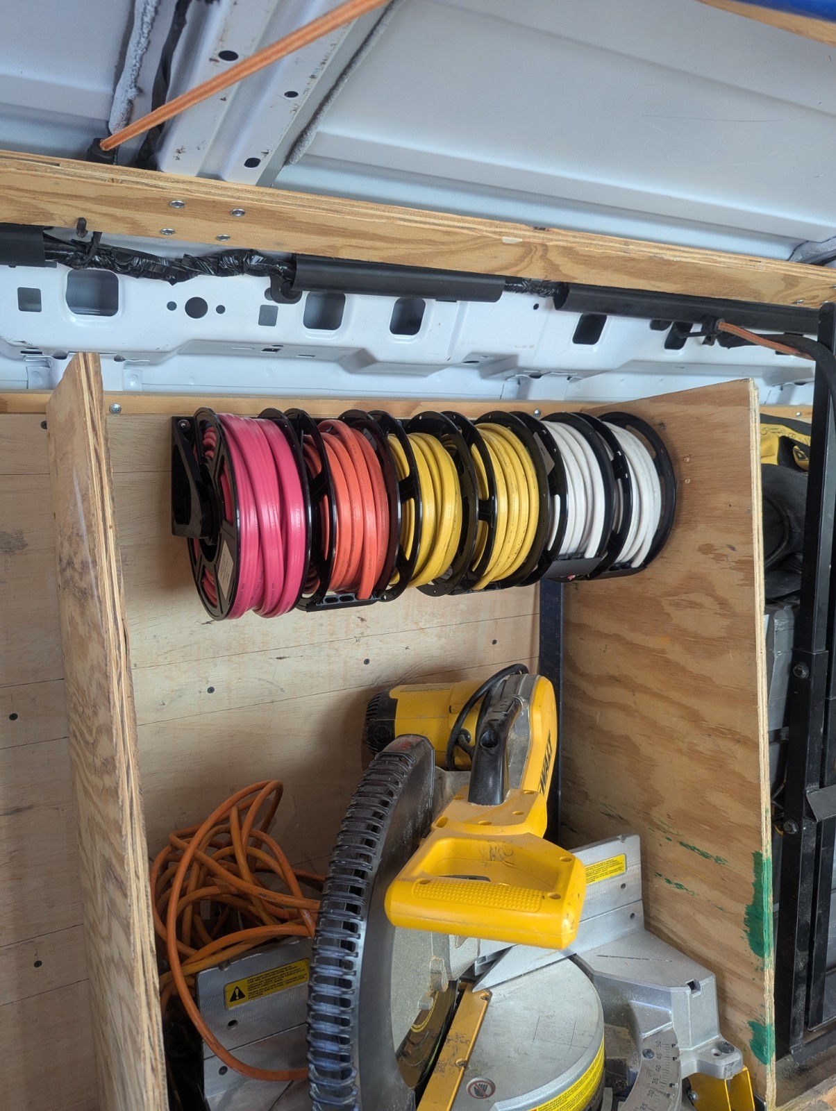 Spool + Wall Bracket for Easy Access Storage of Wire, Cable, Etc.