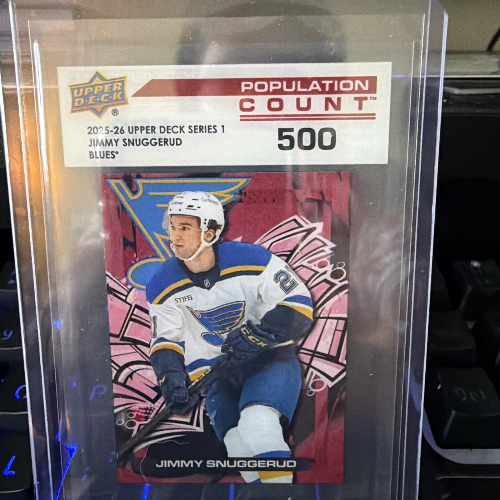 2025-26 Upper Deck Series 1 Jimmy Snuggerud Population Count 500 RC #PC-22 Blues