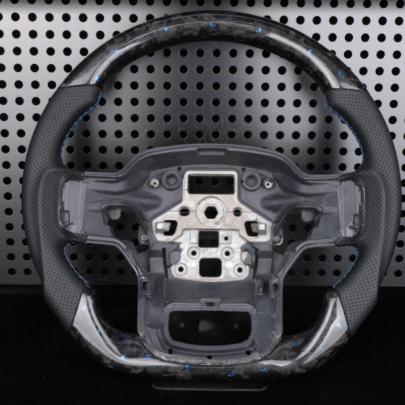 Blue Forged Carbon Fiber Steering Wheel for Ford Raptor F150 2021-2026 No Heated Blue Forged Carbon Fiber Steering Wheel for Ford Raptor F150 2021-2026 No Heated