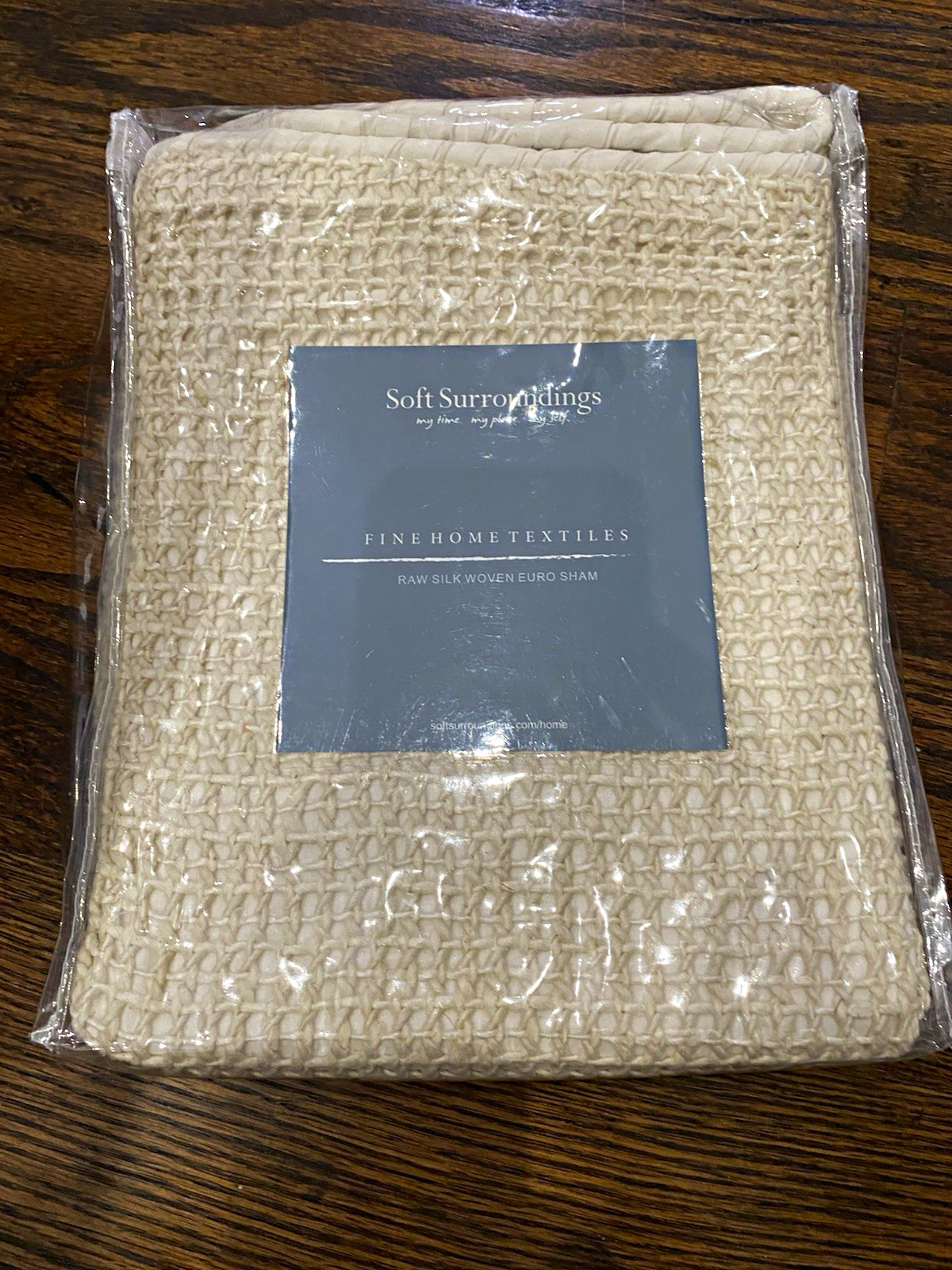 Soft Surroundings Raw Silk Woven Euro Pillow Sham Beige Silk Cotton Lined