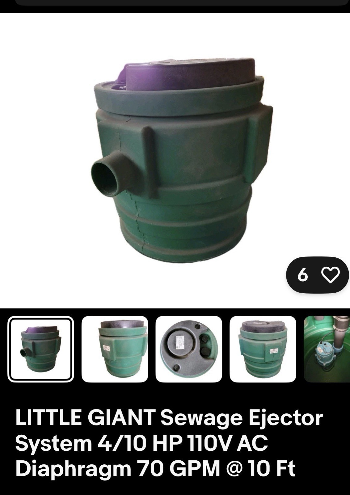 Little Giant Sewage Ejector System, Rated Power 4/10 HP, 110V, Max Flow 70 GPM Little Giant Sewage Ejector System, Rated Power 4/10 HP, 110V, Max Flow 70 GPM