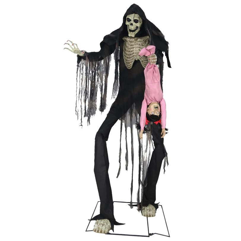 7' Towering Boogeyman Halloween Prop – Animated Skeleton with Screaming Kid