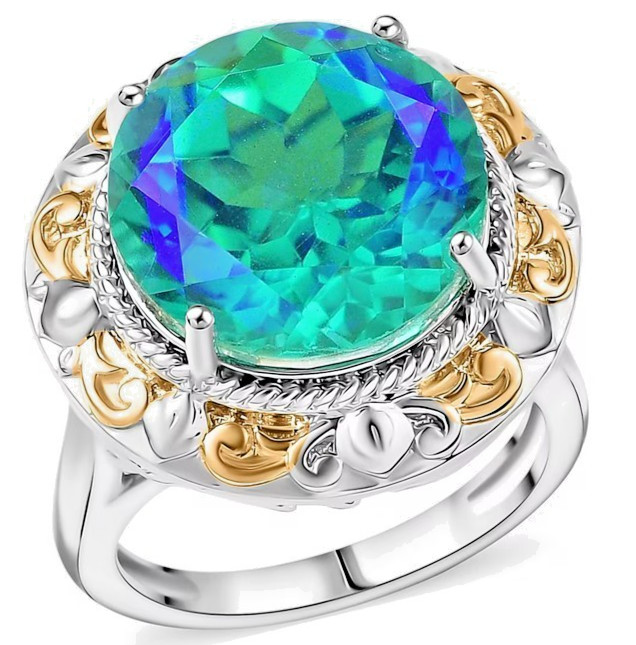 Peacock Quartz (Triplet) 11.65CTW Two-Tone Ring in 18K YG Plated&Platinum Bond 7