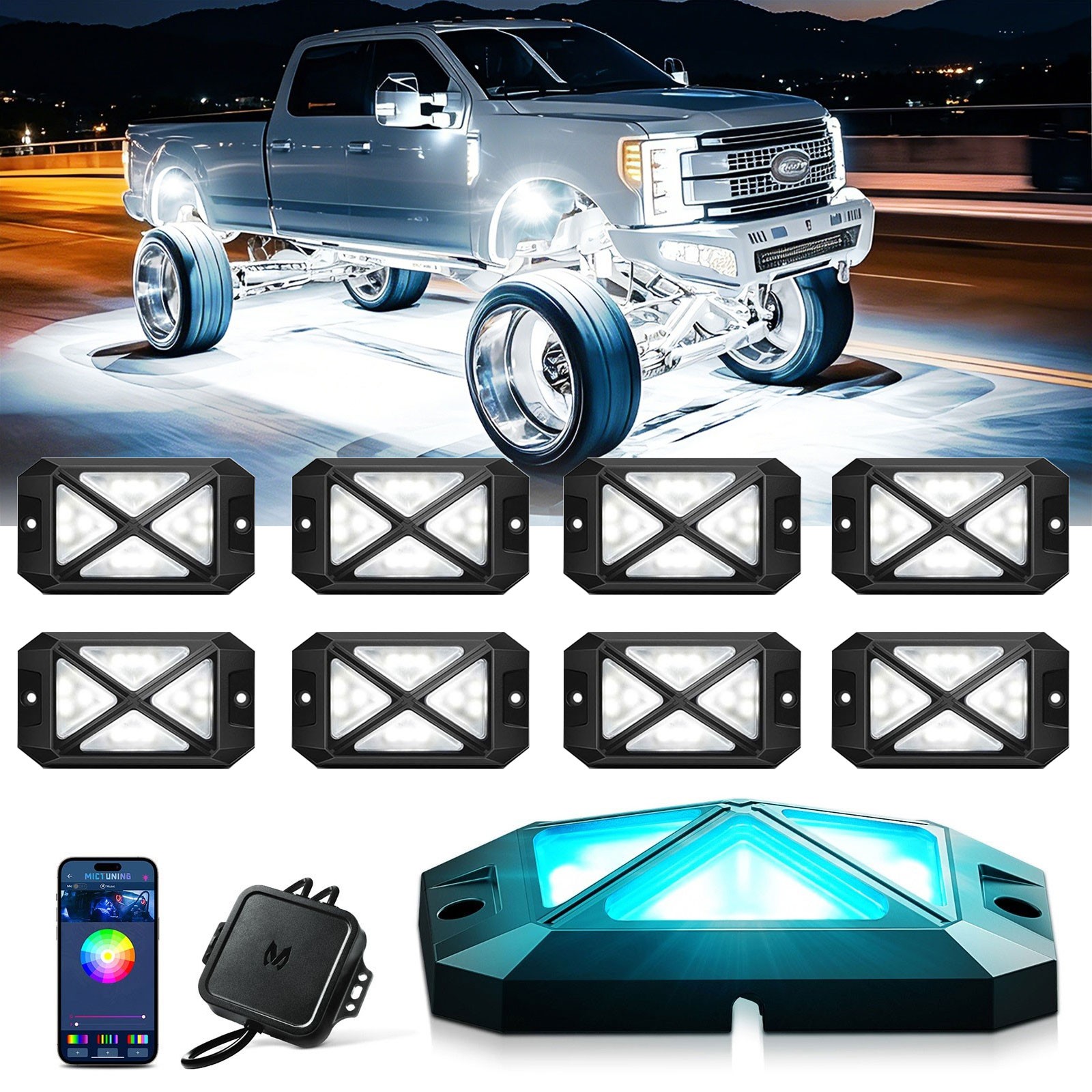 MICTUNING 8/12 Pods RGBW LED Rock Lights Ultra-Bright Underglow Neon Accent Kit