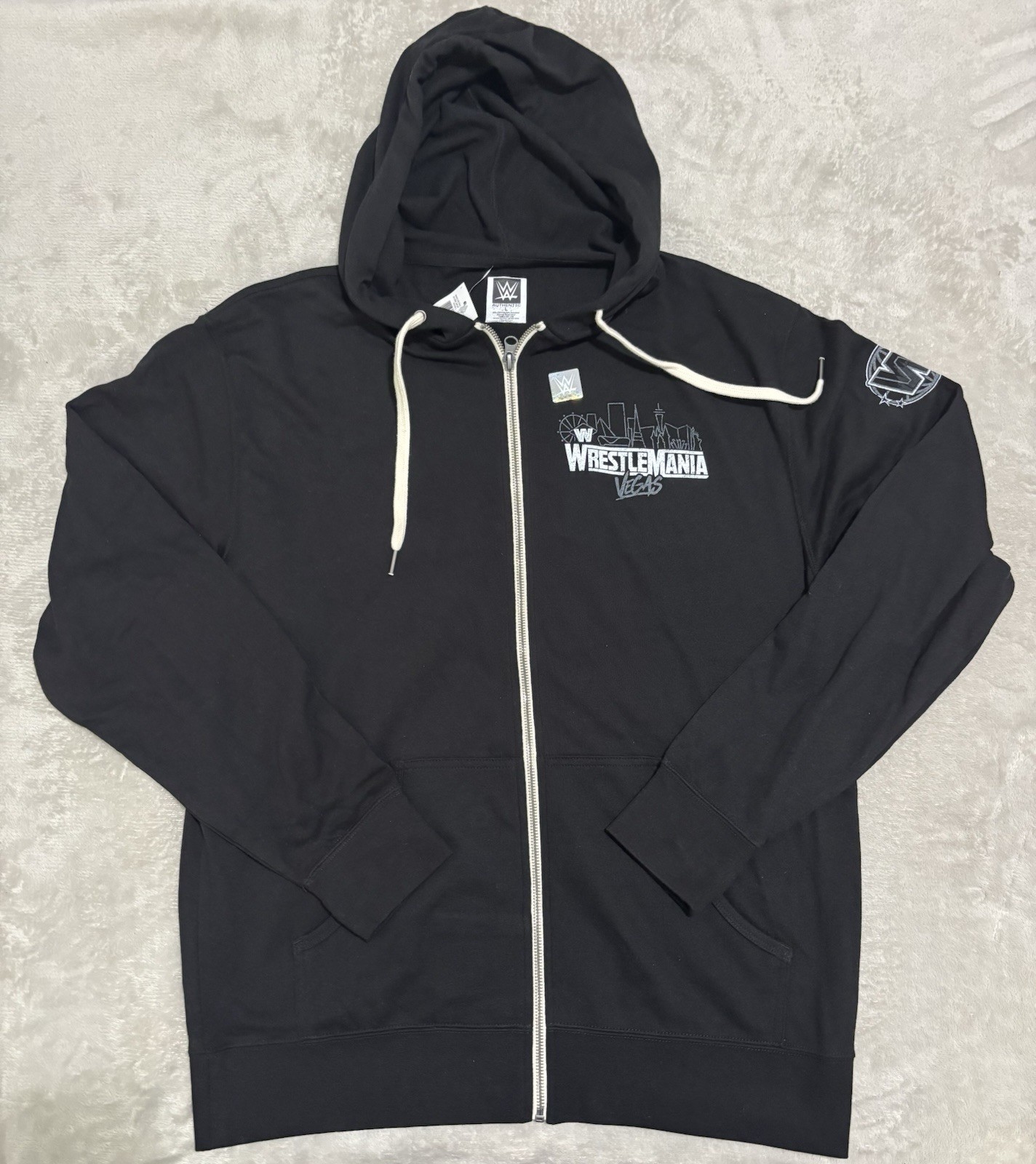 WWE WrestleMania Las Vegas Logo Full Zip Hoodie Black Size Large