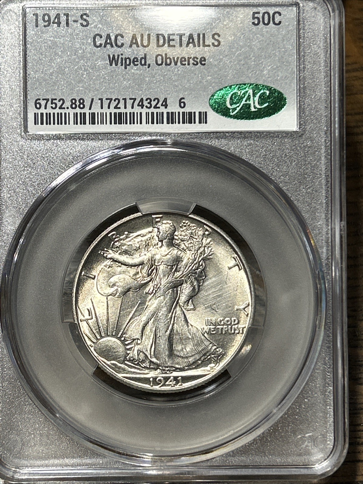 1941-S Walking Liberty Half Dollar, Graded, AU Detail 1941-S Walking Liberty Half Dollar, Graded, AU Detail