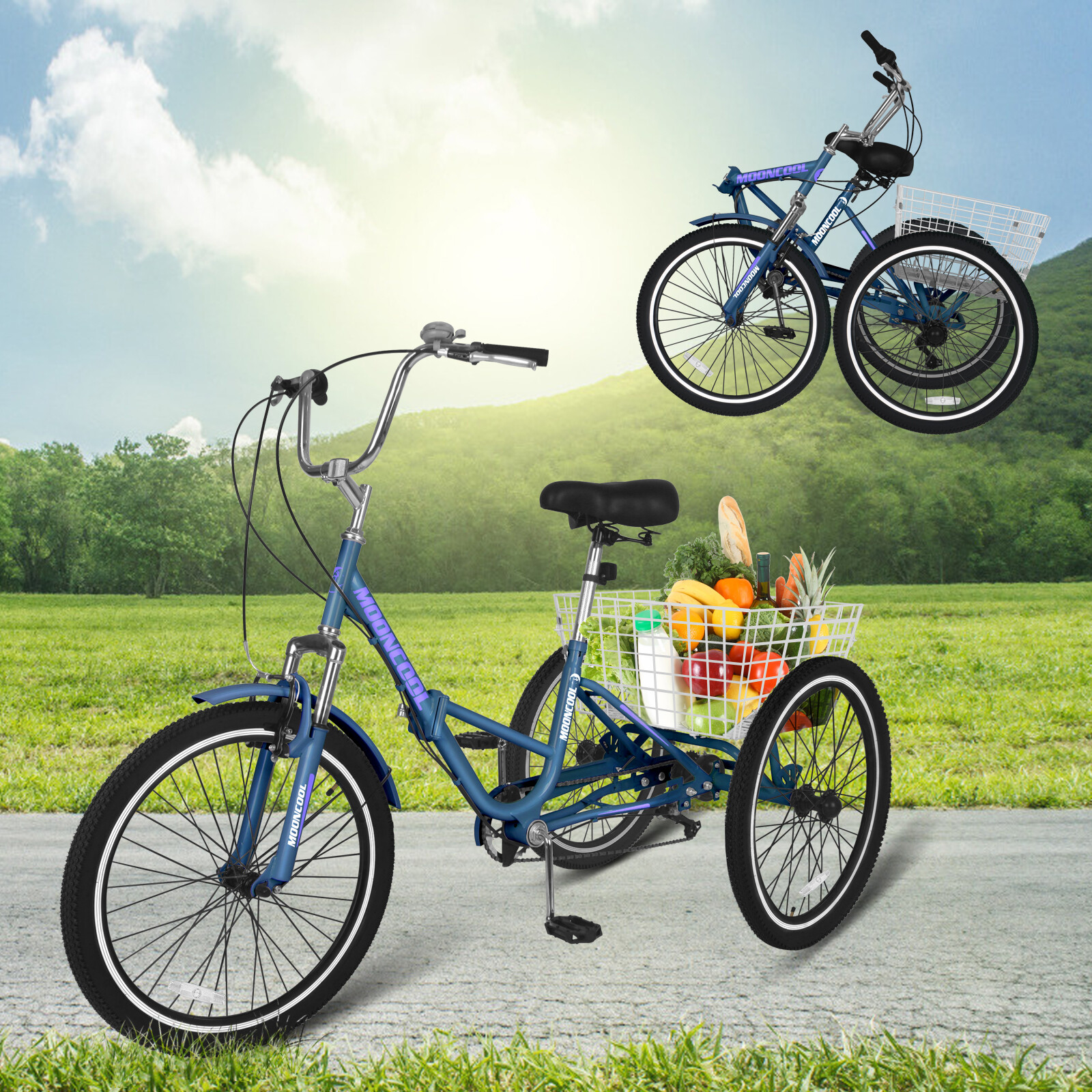 MOONCOOL Foldable Tricycle 20\'\' Adult Tricycle Folding 7-Speed Bike Hold 350 Lbs