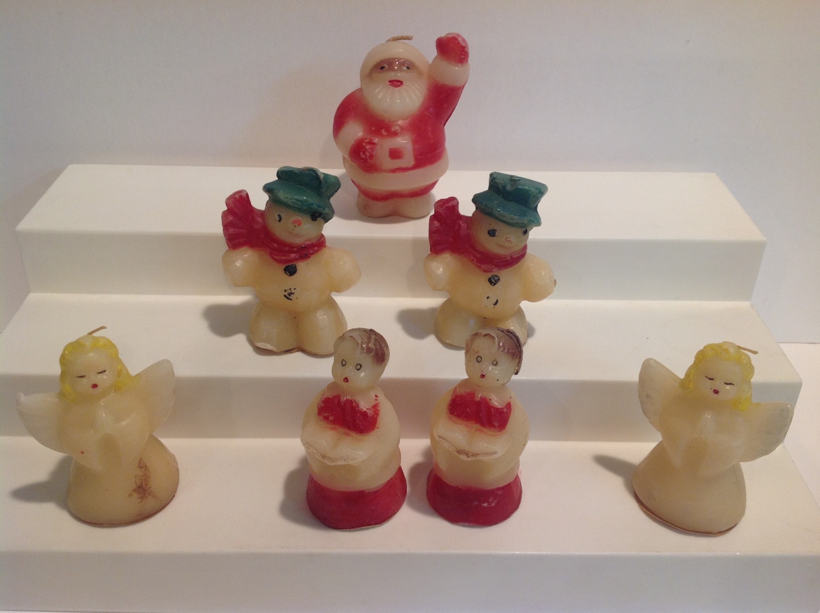 7 Vintage Standard Oil Wayside Christmas Candles Santa Snowman Angel Choir Boy