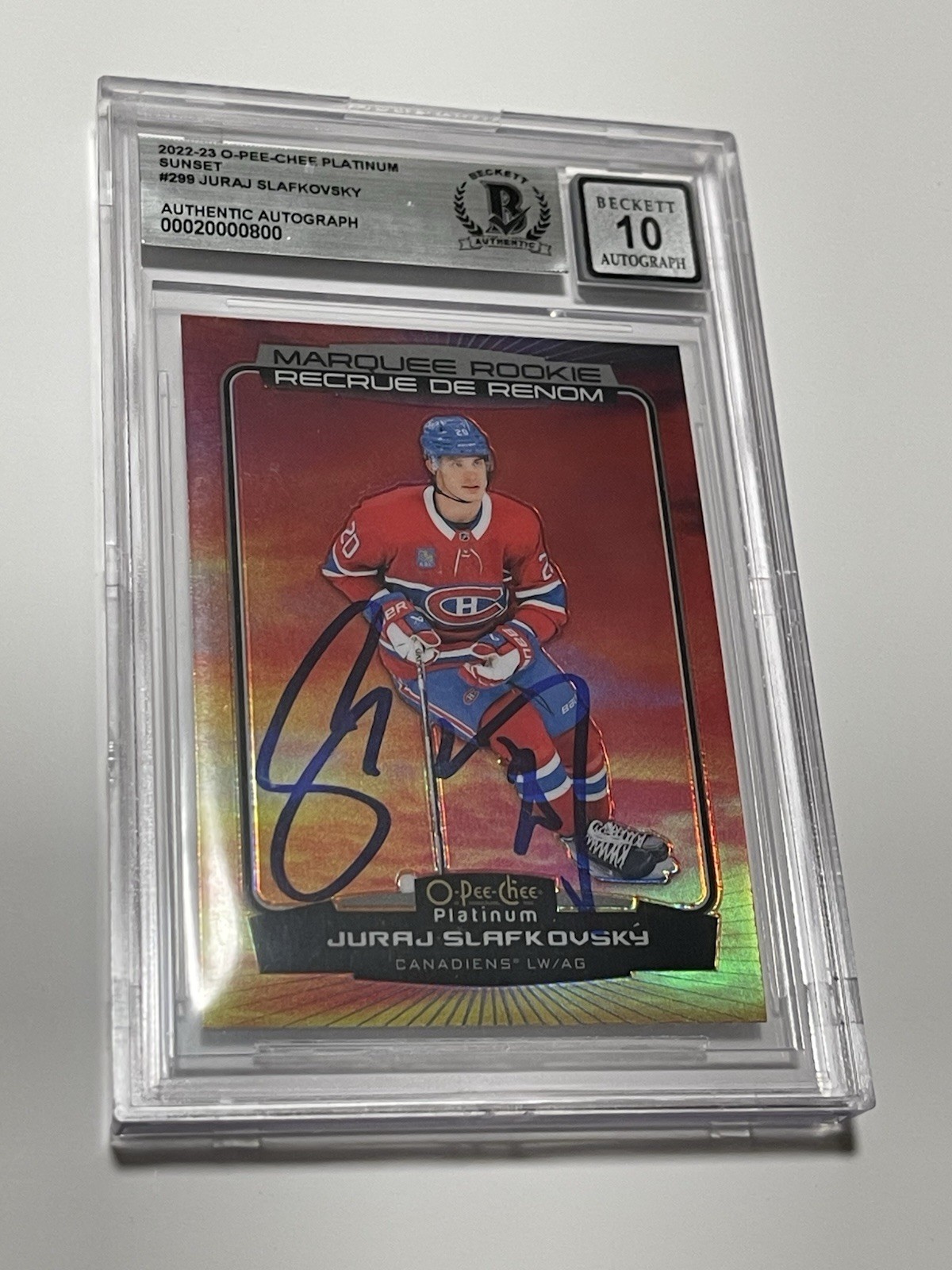 Juraj Slafkovsky Signed Card O-PEE-CHEE Platinum Sunset Slabbed Beckett BAS IP a