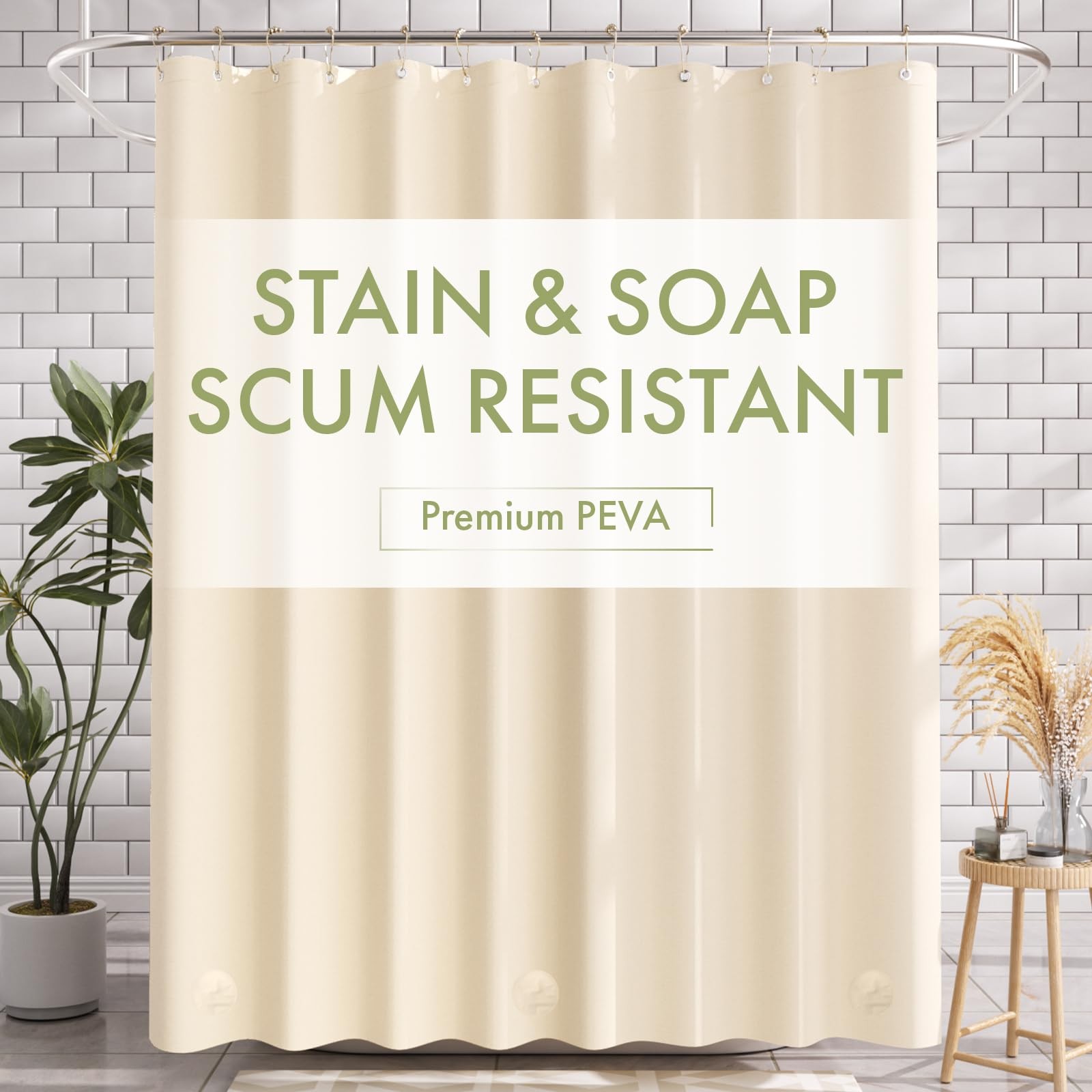 Waterproof PEVA Shower Curtain Liner Magnetic Bottom Rustproof Metal Grommets