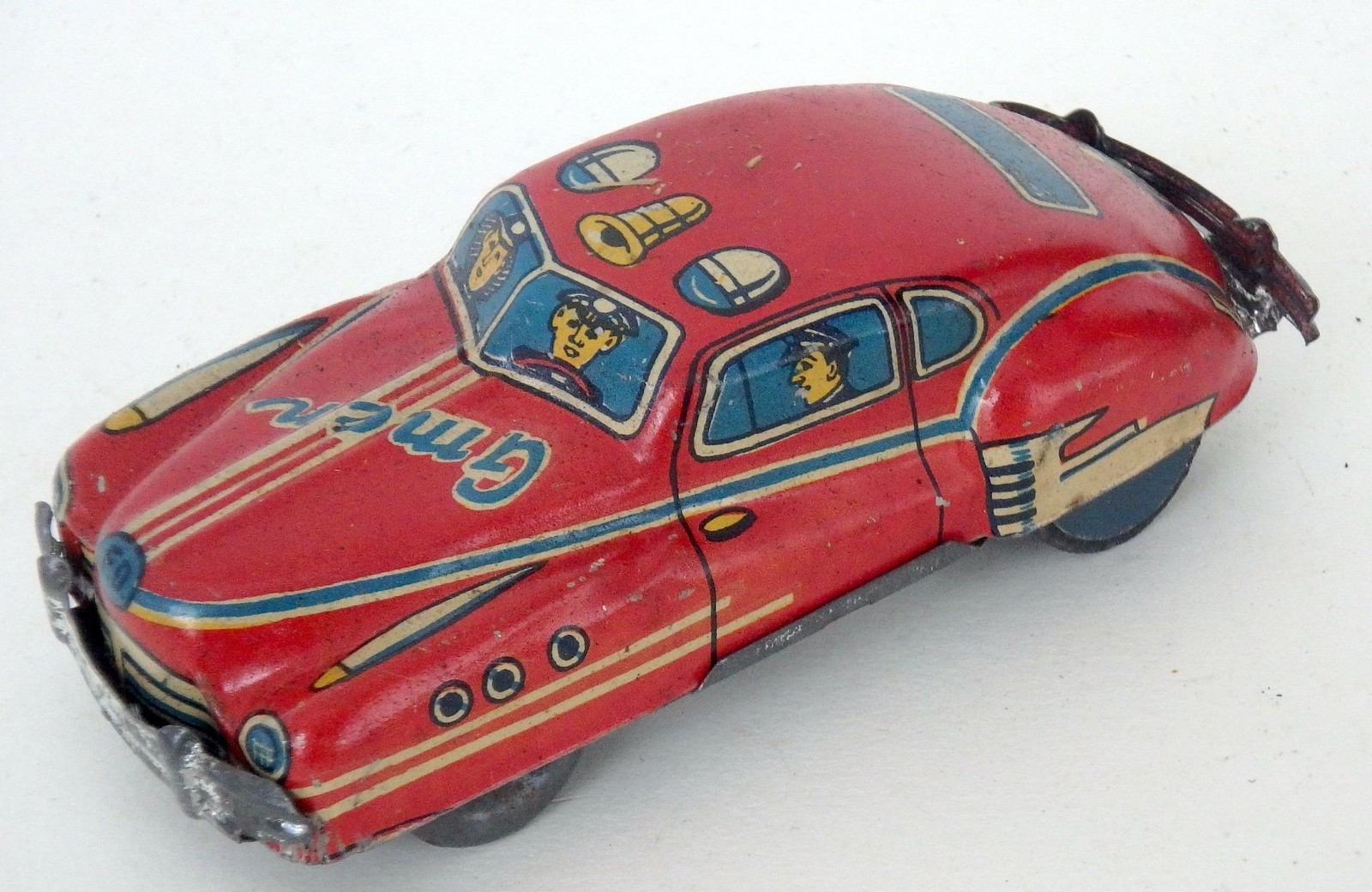 Early Post War Vintage Japanese Tin Friction Red G-Men Car