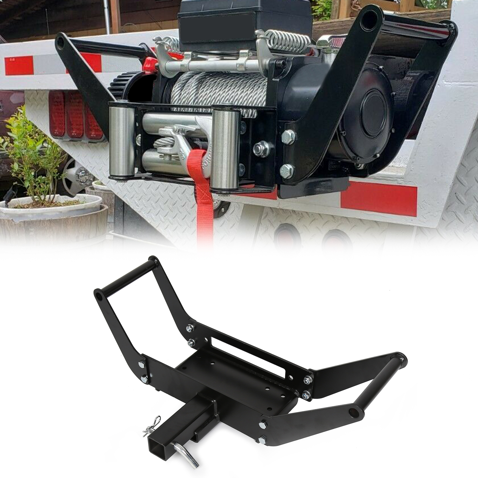 Foldable Winch Mounting Plate Cradle Mount For 2\'\' Hitch Receiver 4WD SUV ATV