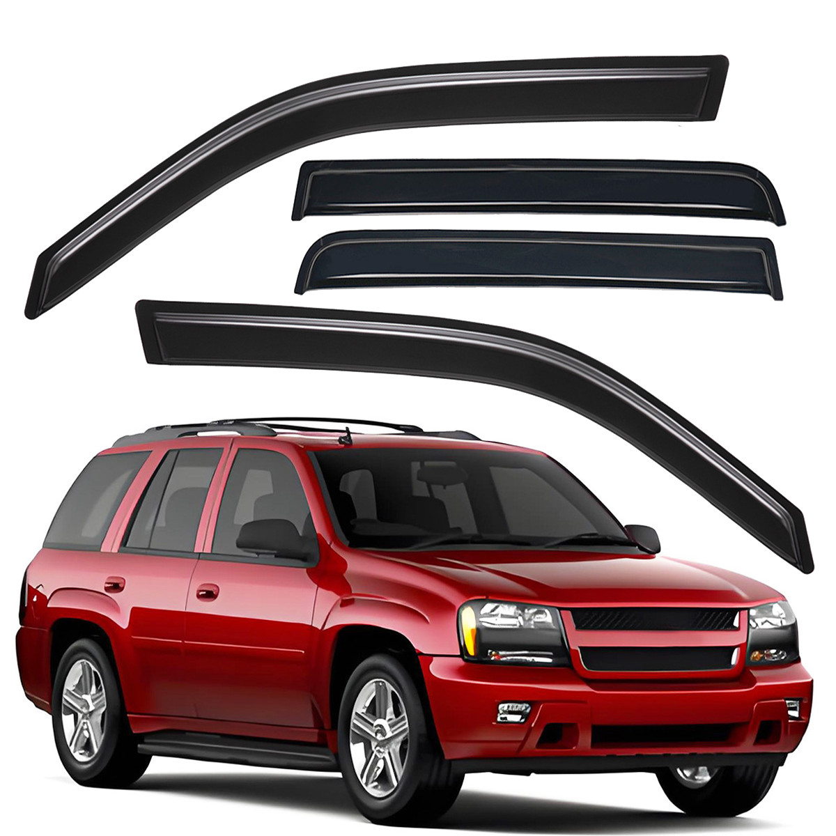 4PCS Tape-on Dark Smoke Window Visor Rain Guard for 2002-2009 Chevy Trailblazer