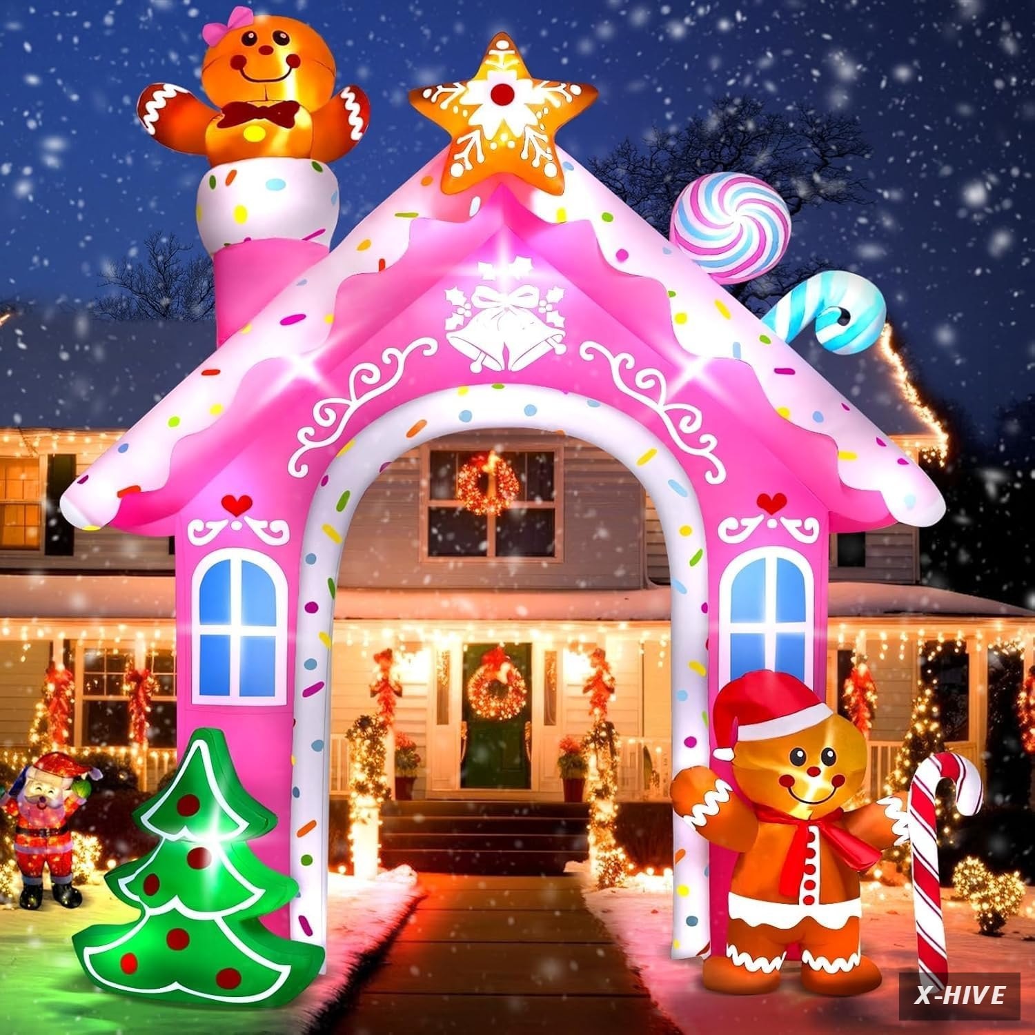 12FT Christmas Inflatable Arch Gingerbread Man Outdoor Decoration Xmas Pink In