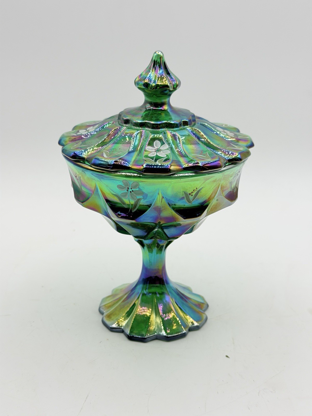 Fenton ICGA Cedar Rapids 1990 Hand Painted Candy Dish Wagner Spruce Green