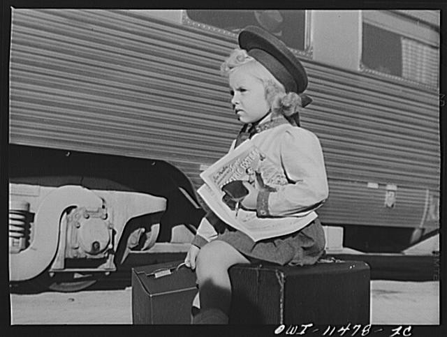 Photo:Amarillo Texas 1940s Little Girl Boarding Rock Island Rocket Train