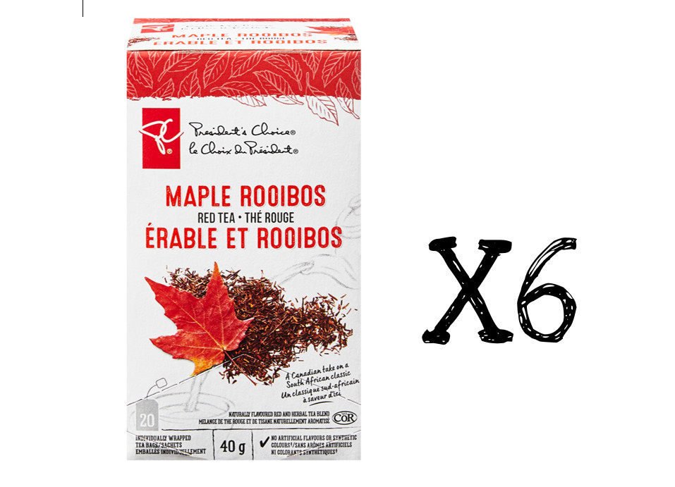 PC President\'s Choice Maple Rooibos Red Tea 20 bags 40g x 6 boxes  Canada  FRESH