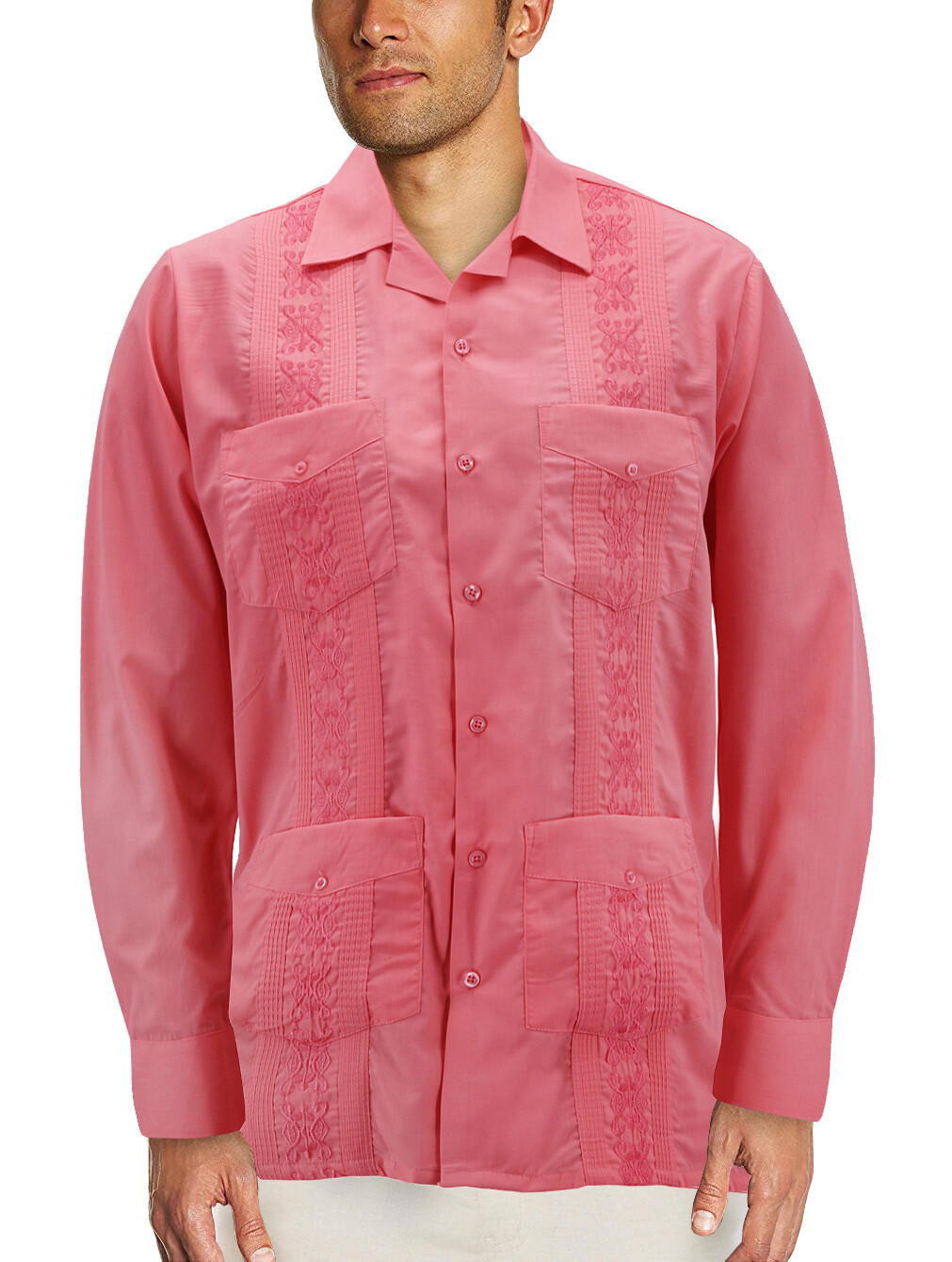 Men\'s Guayabera Long Sleeve Button Up Cuban Beach Casual Embroidered Dress Shirt