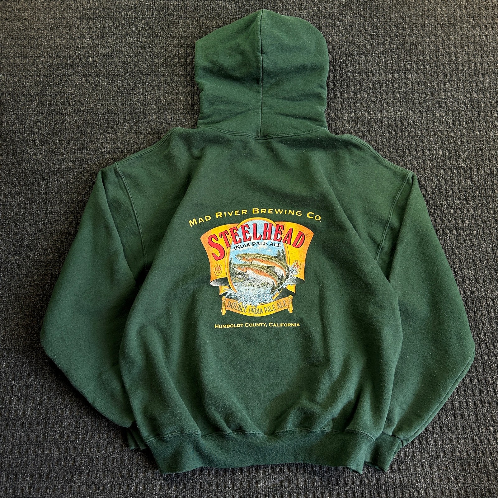 Vintage Mad River Brewing Co Steelhead IPA Hoodie XL Green Beer Humboldt Trout