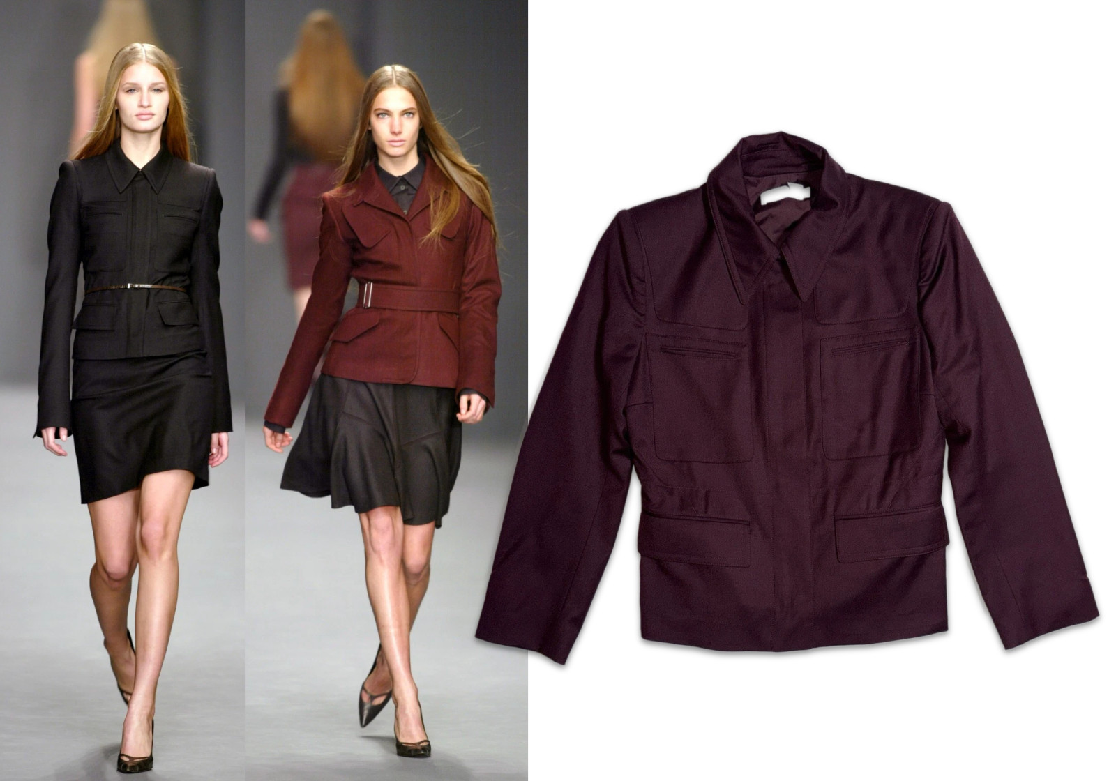 Vintage Calvin Klein Collection Fall 2003 Burgundy Wool Military Blazer Jacket 8