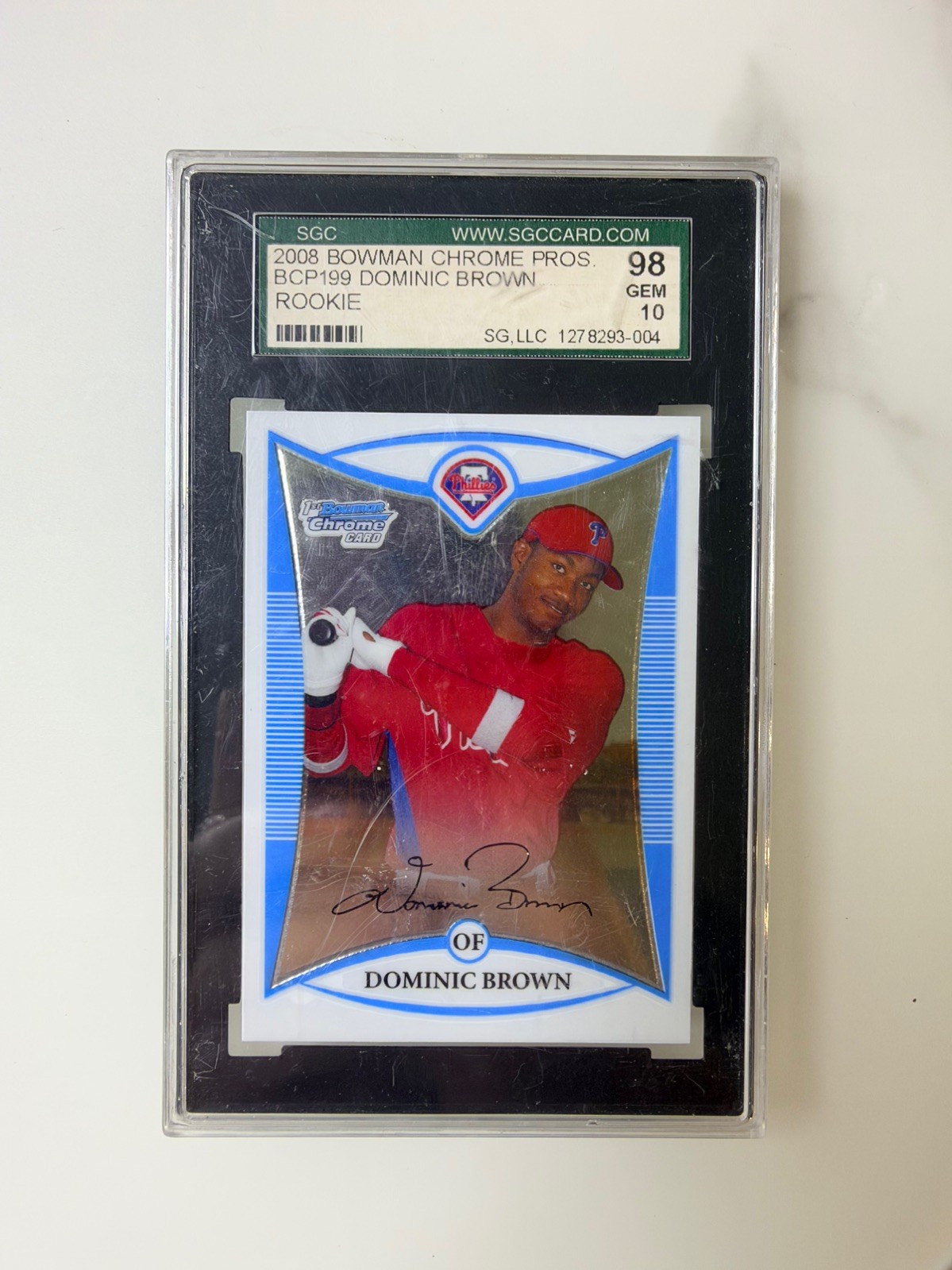 2008 Bowman Chrome 1st Prospects Dominic Brown SGC 10 Gem Mint Phillies #BCP199