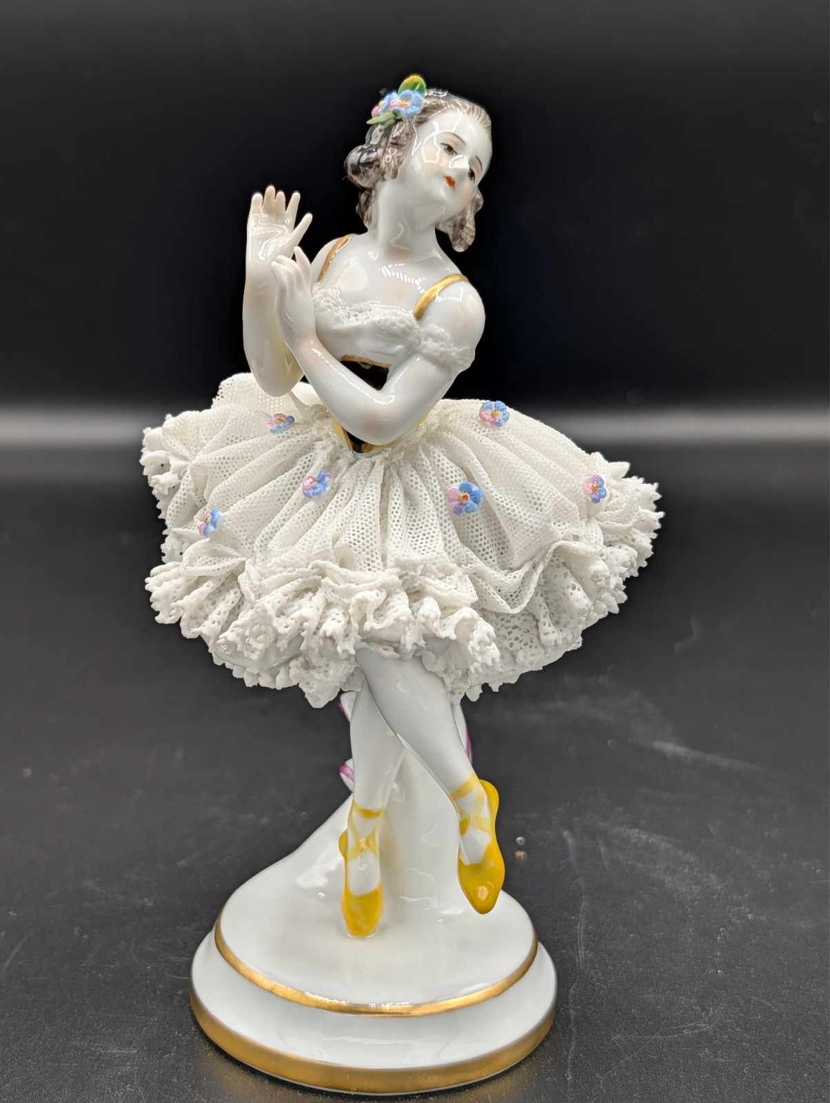 Antique German Volkstedt Ballerina Lace Porcelain Figurine Rare 6\ Antique German Volkstedt Ballerina Lace Porcelain Figurine Rare 6\