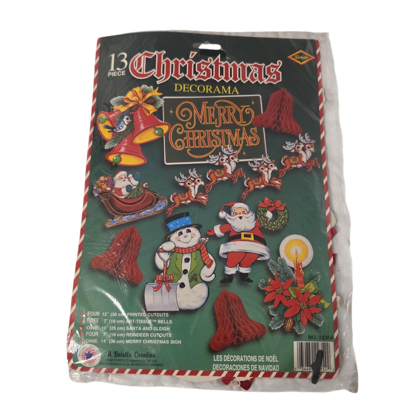Vintage Beistle Christmas Decorama 13 Piece Decoration Kit Santa Reindeer Bells