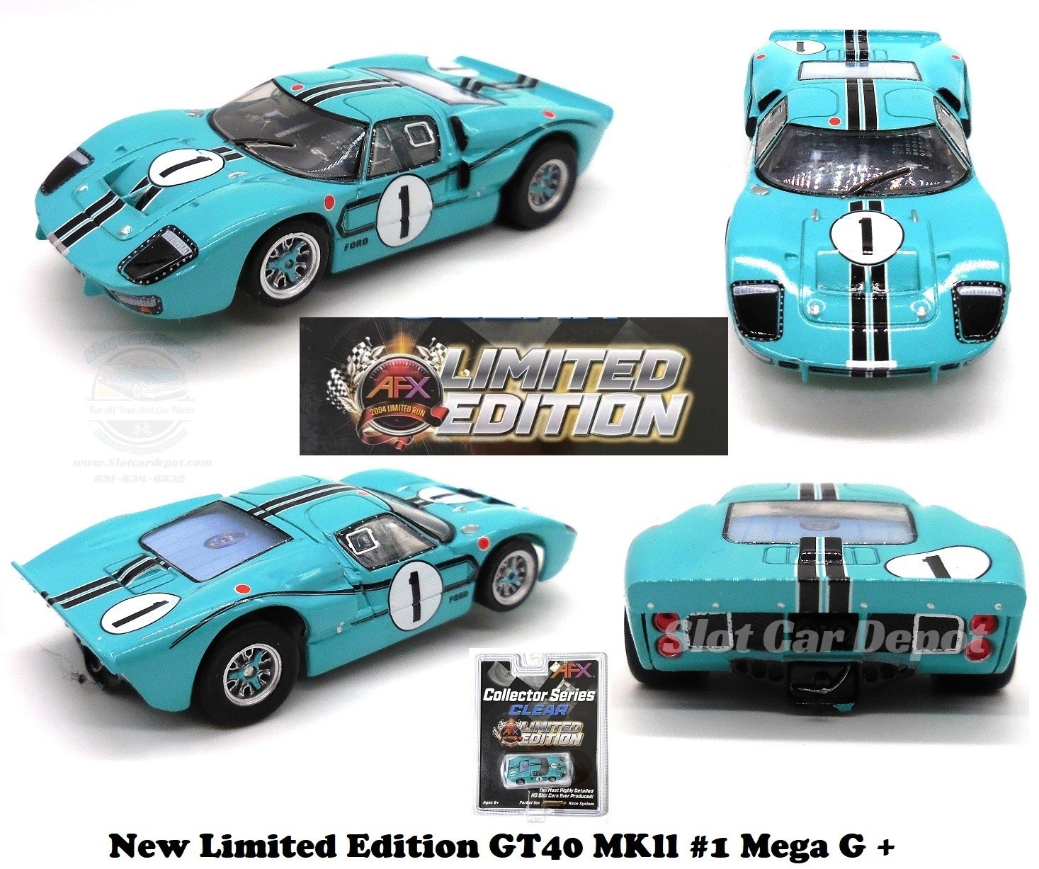 AFX Ford GT40 MKll #1 Turquoise Mega G+ Chassis Limited Edition 22131