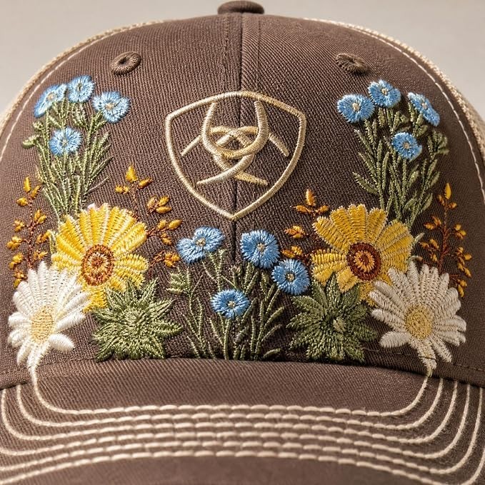 ARIAT Women\'s Vintage Flowers Embroidered Trucker Cap, Brown ARIAT Women\'s Vintage Flowers Embroidered Trucker Cap, Brown