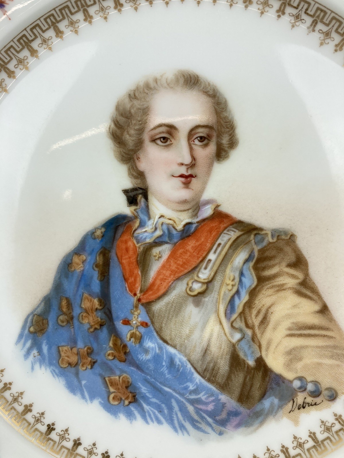 SEVRES PLATE/HAND PAINTED PORTRAIT OF KING LOUIS XV/MUSEUM QUALITY/ARTIST SIGNED SEVRES PLATE/HAND PAINTED PORTRAIT OF KING LOUIS XV/MUSEUM QUALITY/ARTIST SIGNED