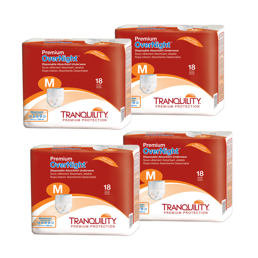 Tranquility Premium OverNight Underwear, Pull On Medium, 34\'\' - 48\'\', Case of 72