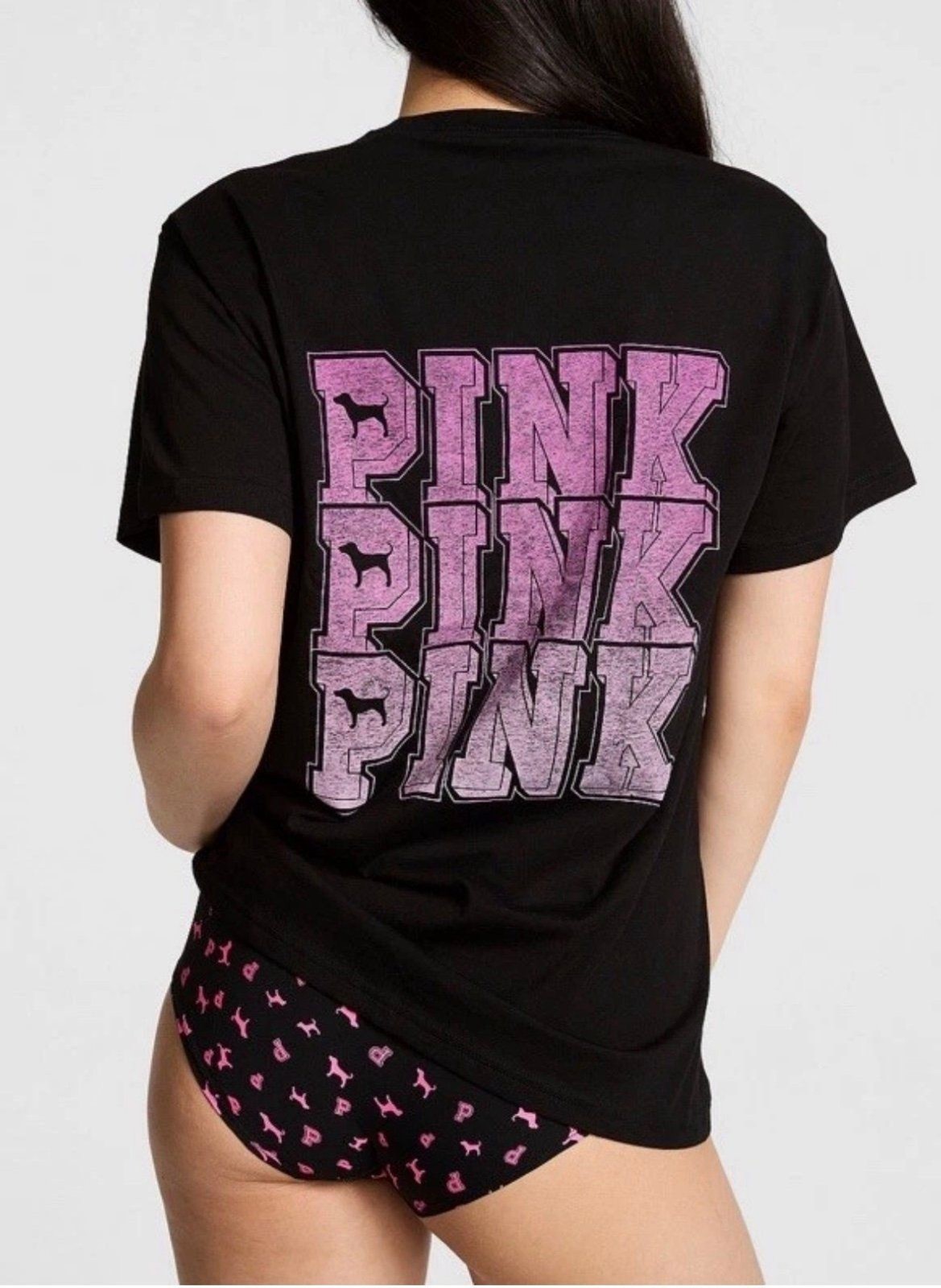 VS PINK Friday Campus Tee Black Pink Logo Size Small NWT SOLD OUT Y2K Ombre