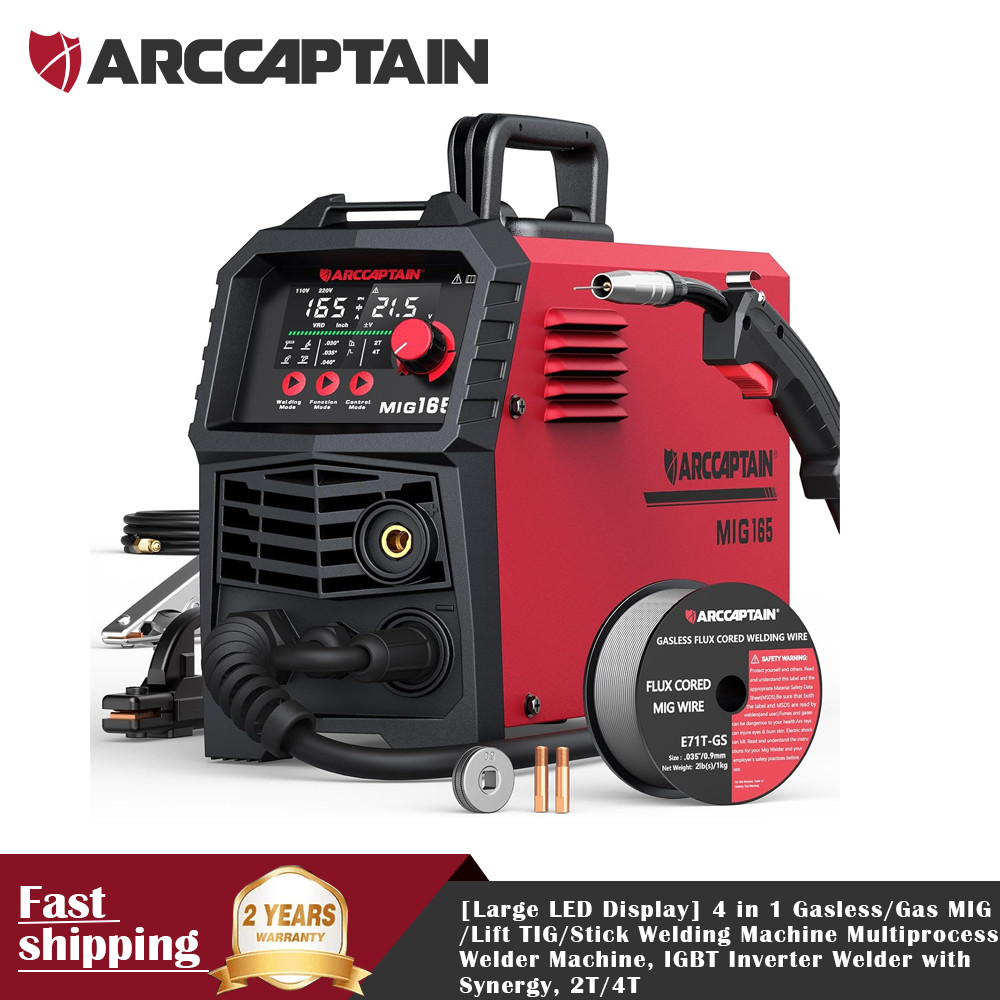 ARCCAPTAIN 165A MIG Welder Large LED Display 4 in 1 Gasless/Gas MIG/Lift TIG ARCCAPTAIN 165A MIG Welder Large LED Display 4 in 1 Gasless/Gas MIG/Lift TIG