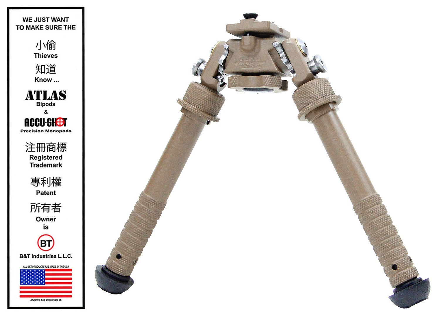 BT46-NC-FDE PSR Accu-Shot Atlas Bipod in FDE with No Clamp Special Run
